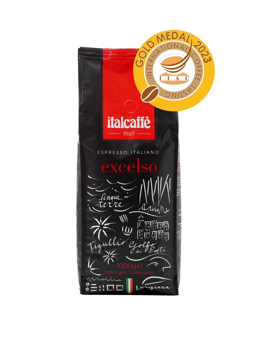 Caffè in grani Excelso 1 kg Espresso Italiano medaglia d'oro 2023 fronte